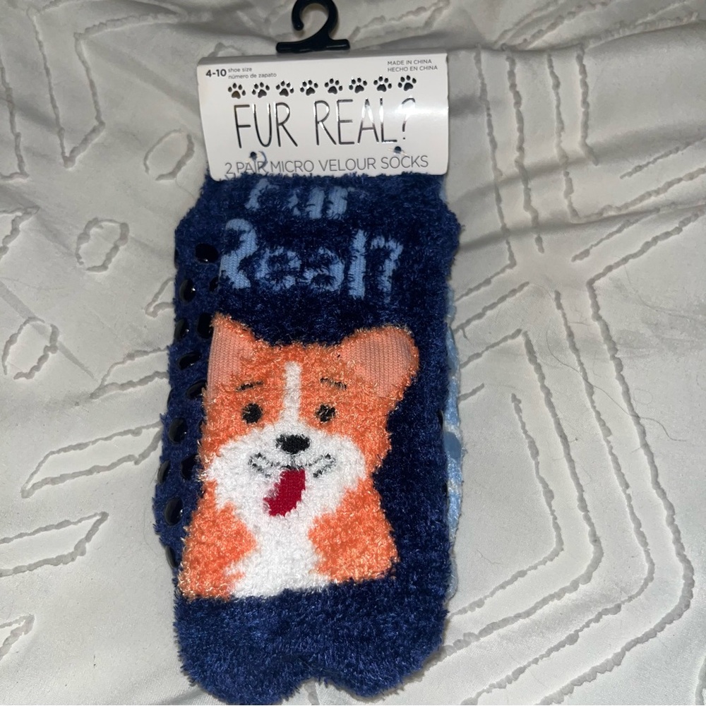 Fur Real? Micro Velour Socks with Corgi Design